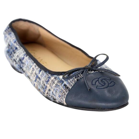 Chanel Tweed 37c Classic Leather Ballerina Ballet Flats CC-S0207P-C004 - Picture 7 of 11